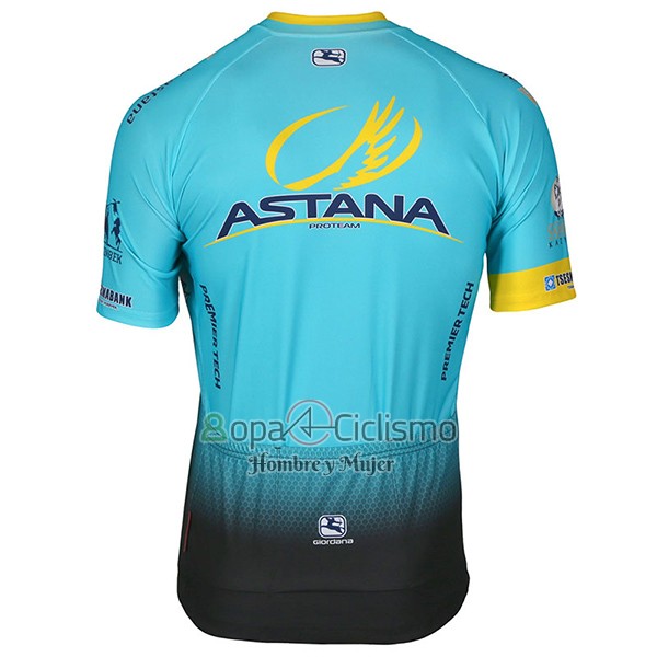 Astana Ropa Ciclismo Culotte Corto 2017 Mangas Cortas Azul Claro